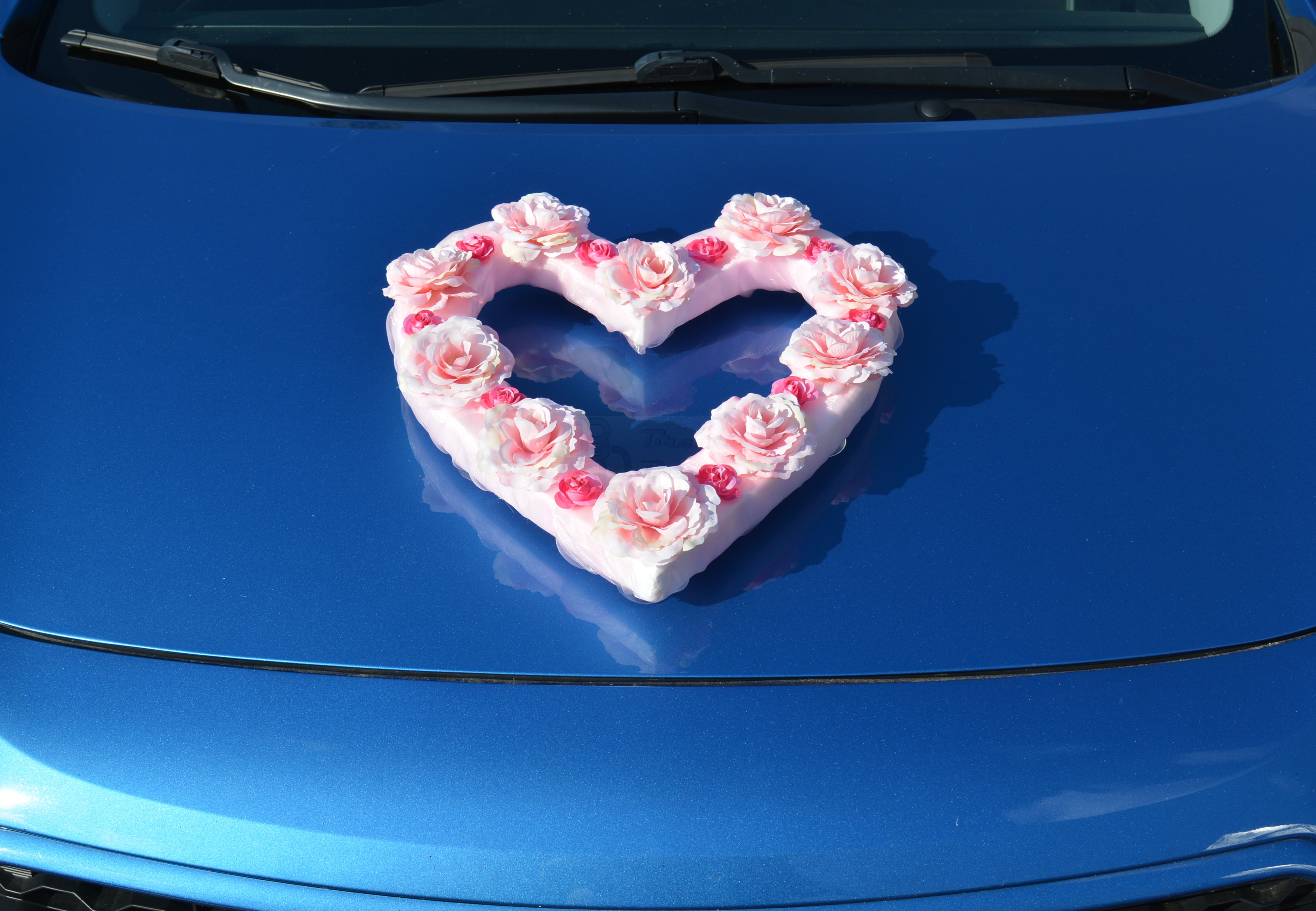 Srdce na auto nevěsty - růžové