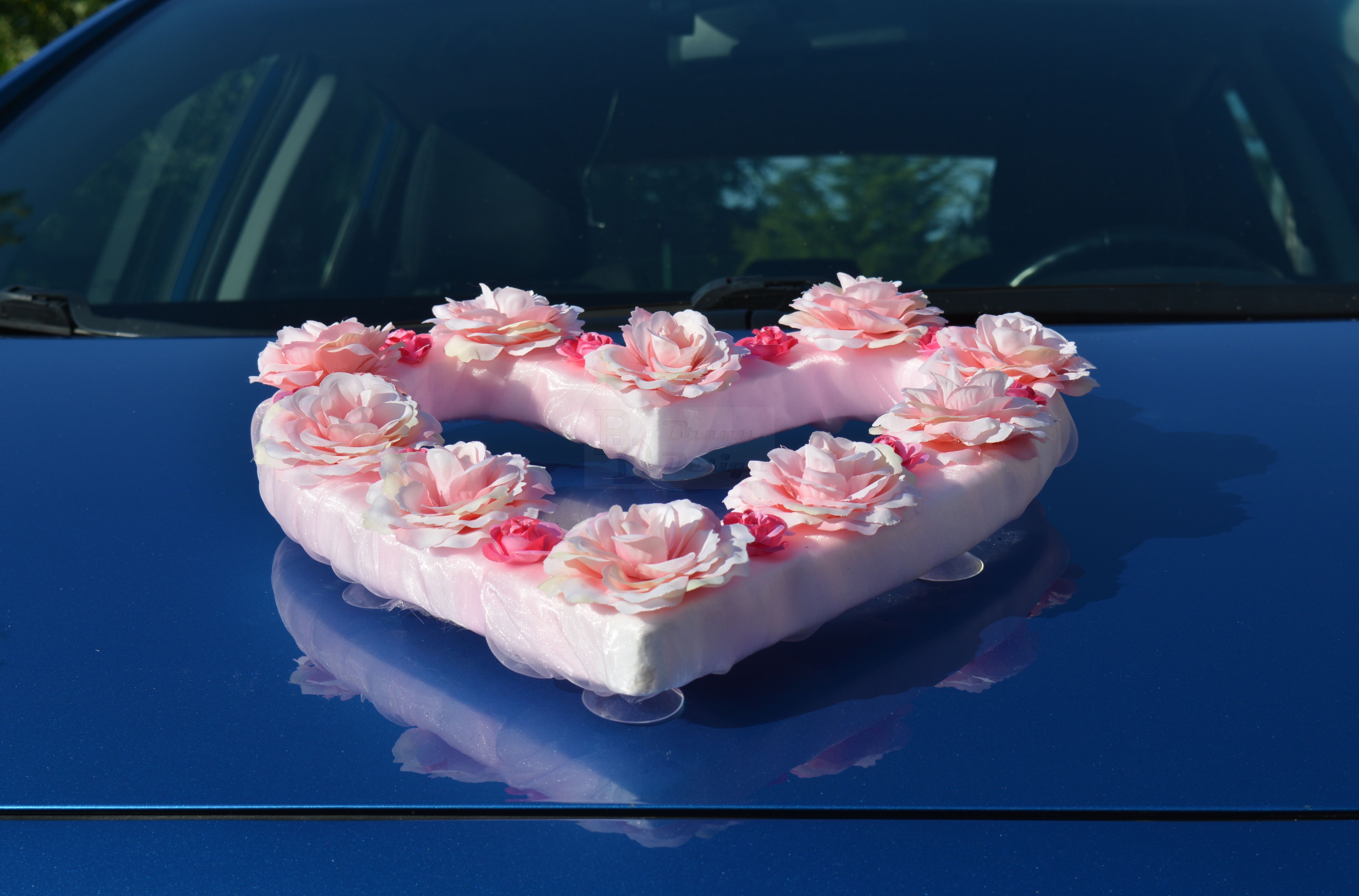Srdce na auto nevěsty - růžové