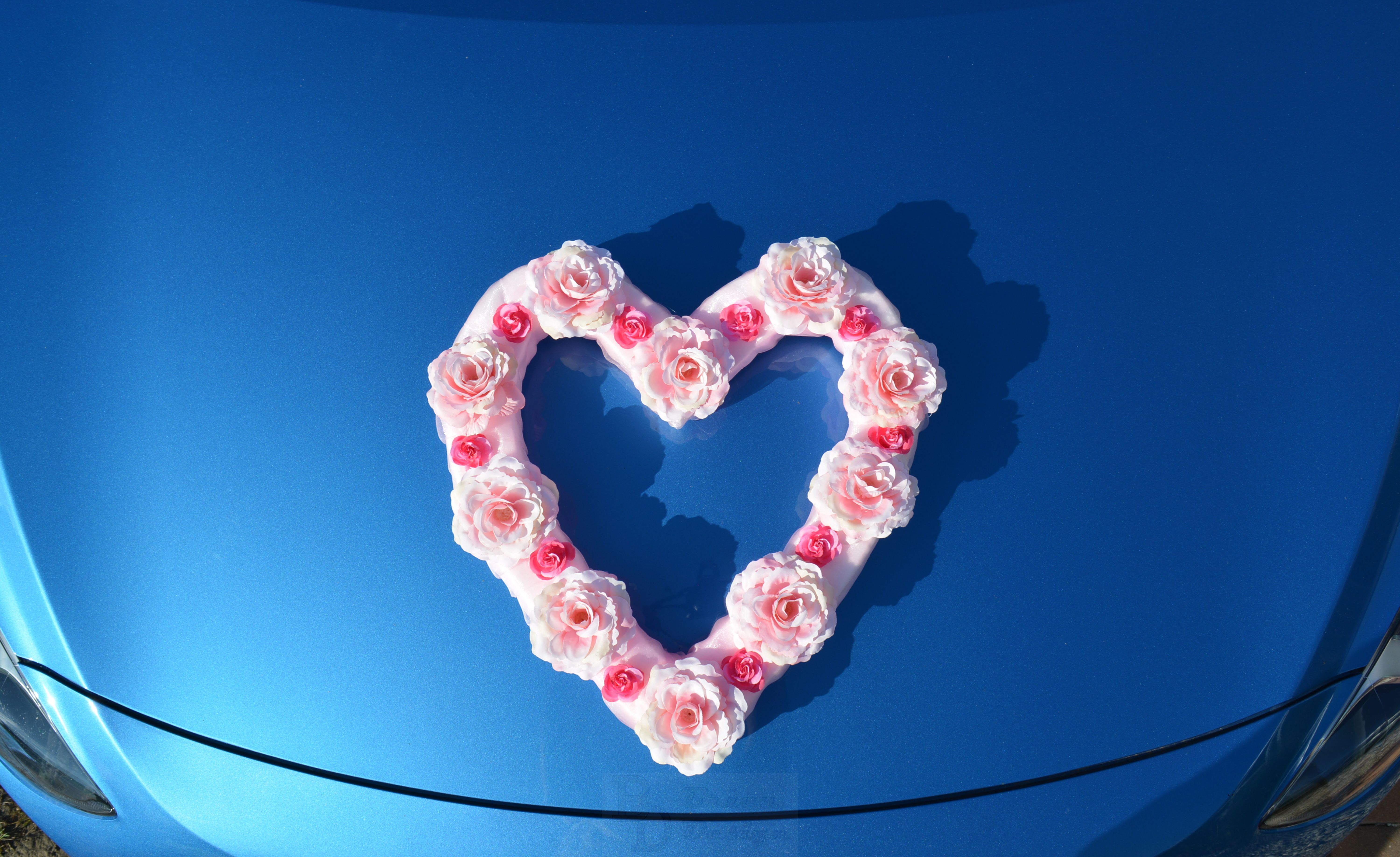 Srdce na auto nevěsty - růžové
