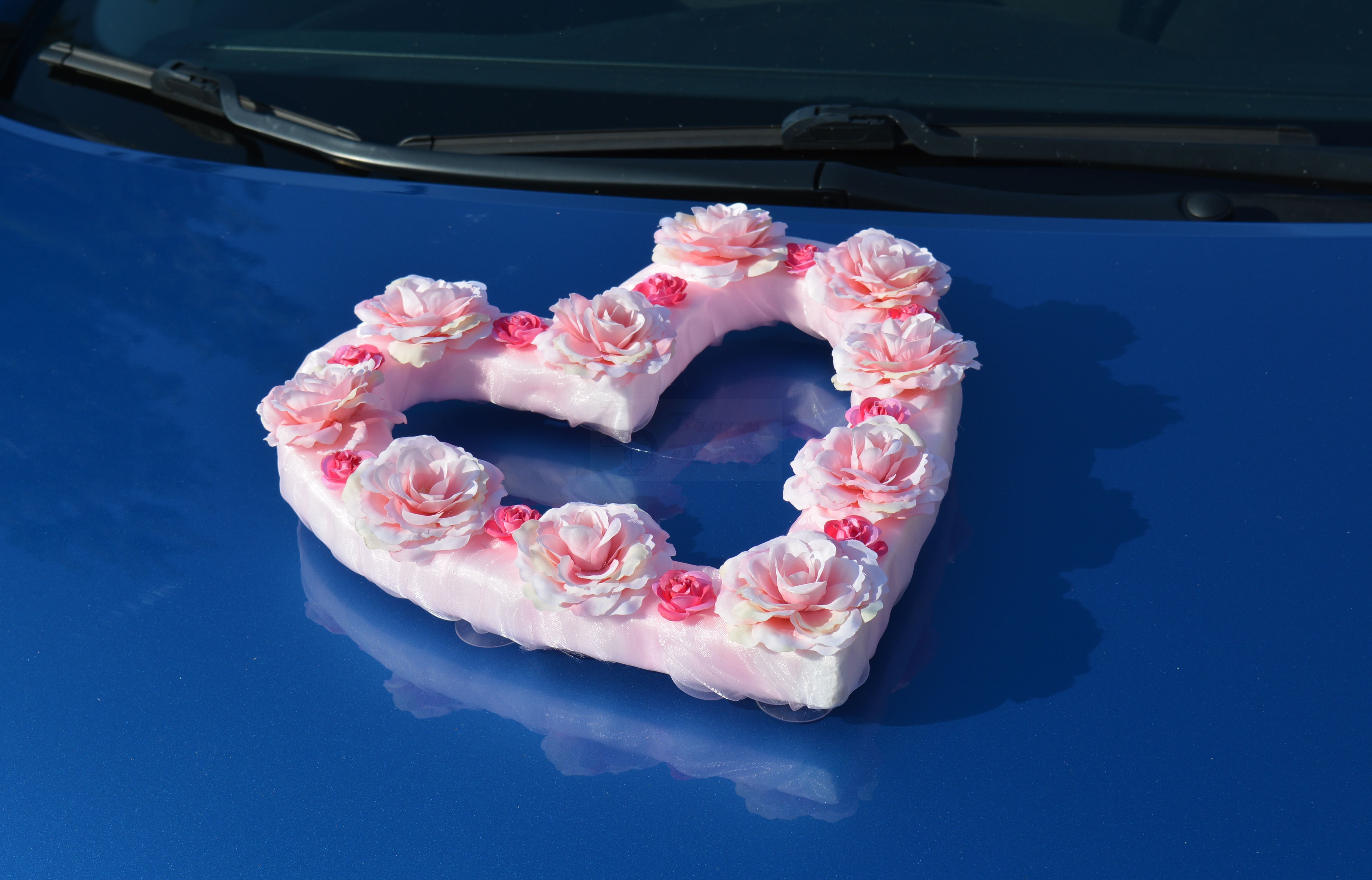 Srdce na auto nevěsty - růžové