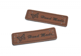 Koženková cedulka Hand Made motýl tmavě hnědá