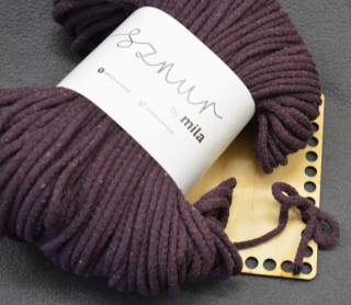 Bavlněná šňůra MILA 5 mm - Baklažán